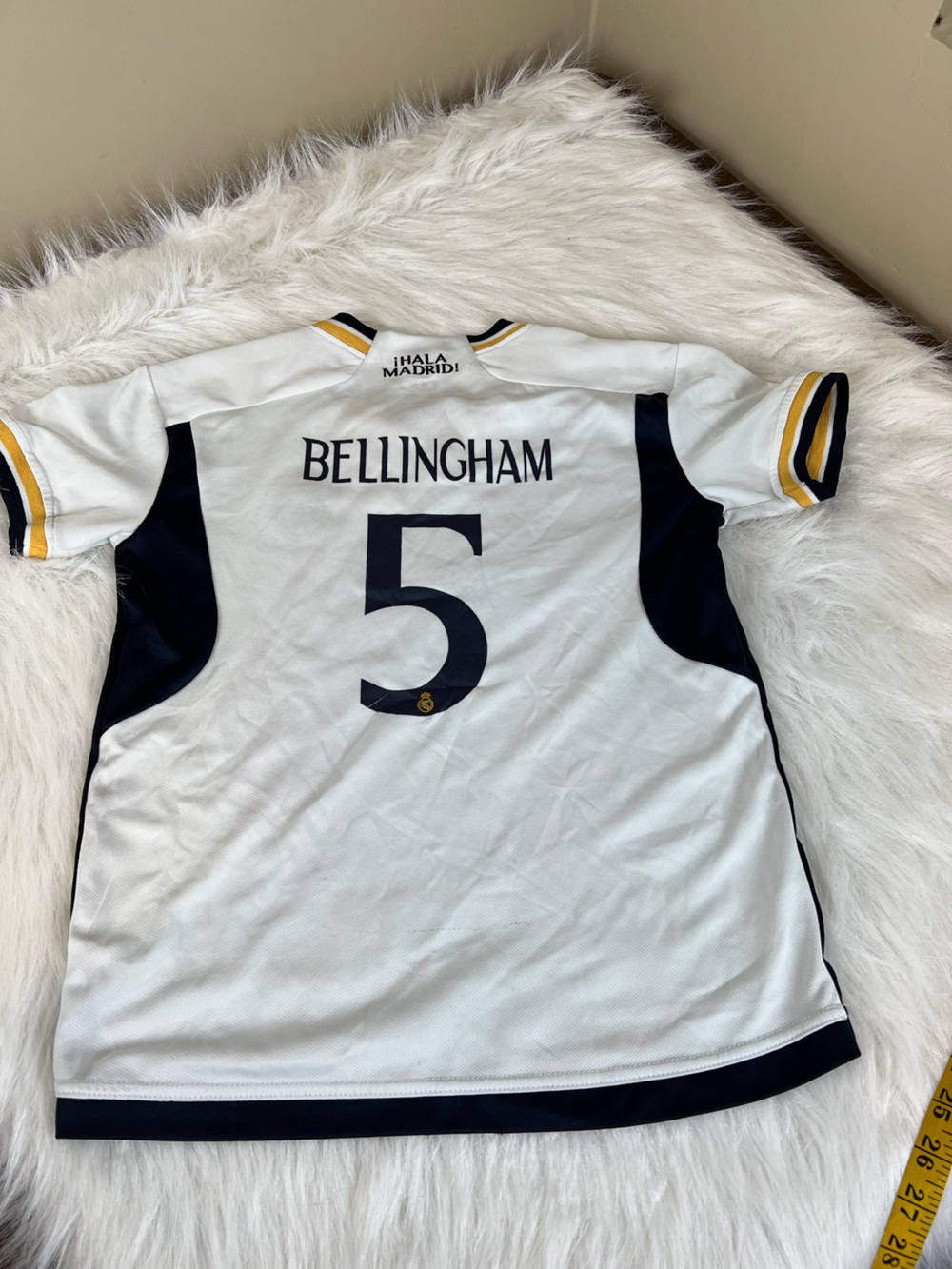 Real Madrid White & Navy Bellingham #5 Short Sleeve Jersey boys 8-10